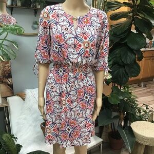 Enfocus Studio Red and Blue Patterned Midi Dress